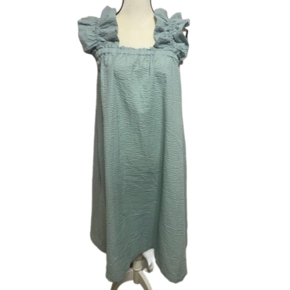NWOT Open Edit Babydoll Seersucker Ruffled Square Neck Sundress Size S #0618